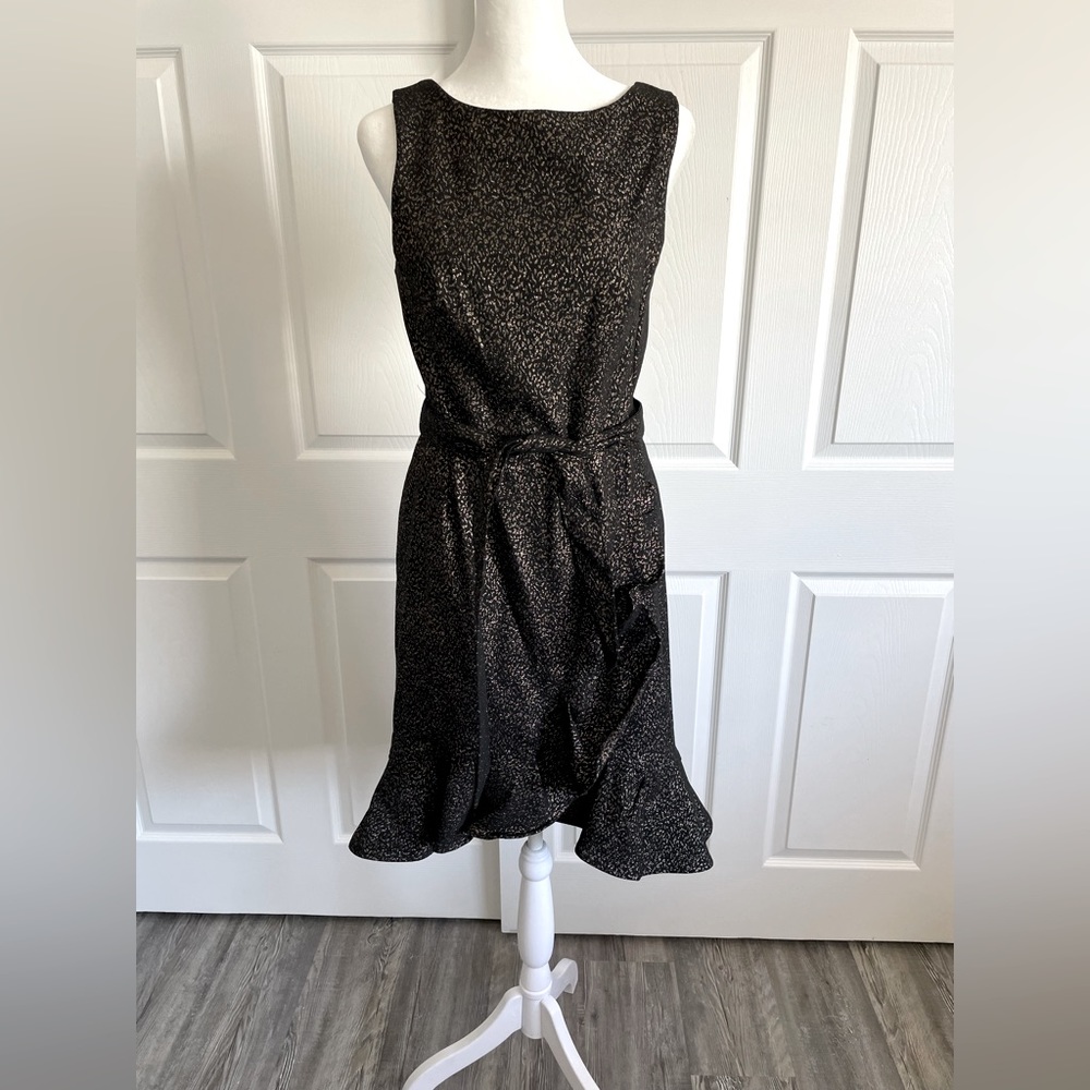Special occasion black Calvin Klein dress size 10 gold sparkle ruffle side skirt